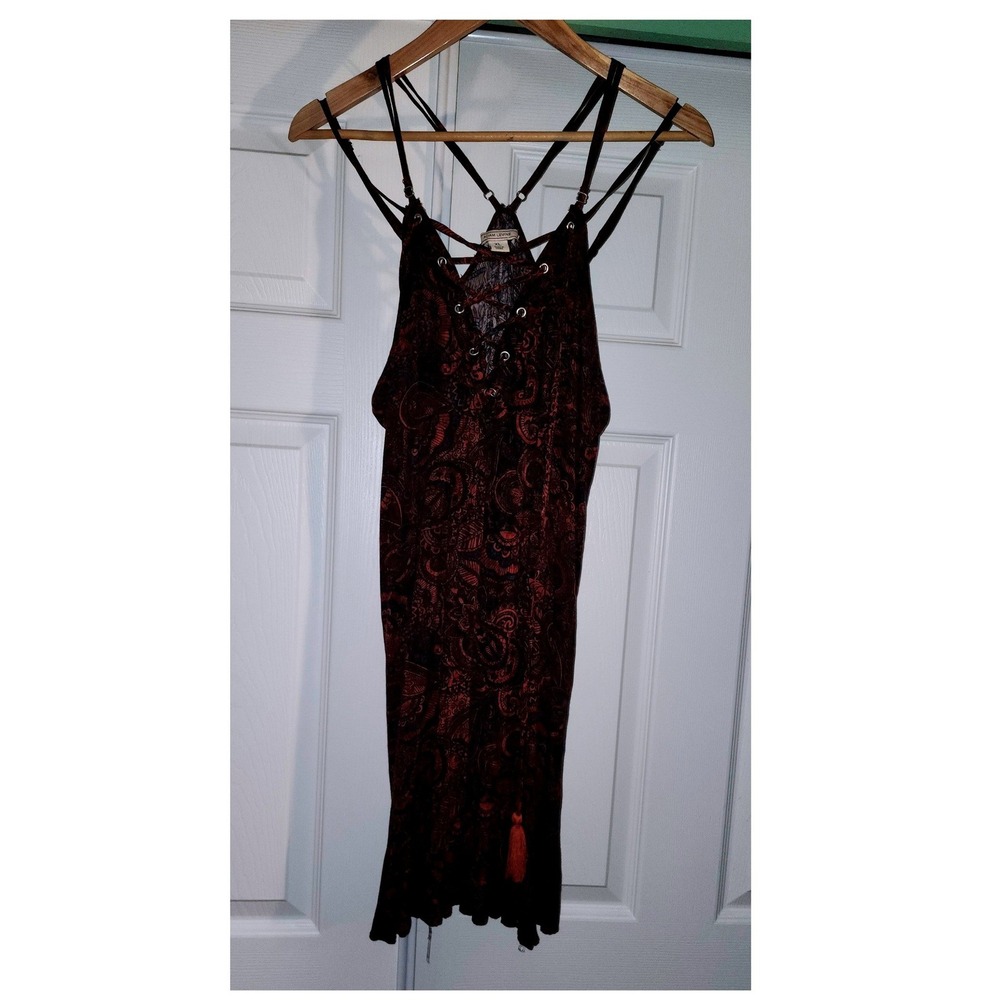 Adam Levine Womens XL Red Paisley Lace Up Strappy Tassel Boho Tank Top